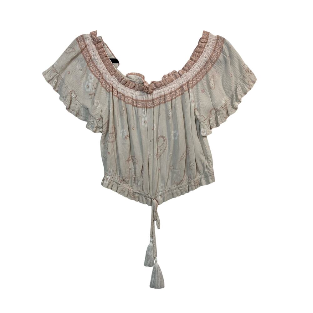 Ocean Drive Women's Ruffled Crop Cottage Festival Paisley Top Size Medium
